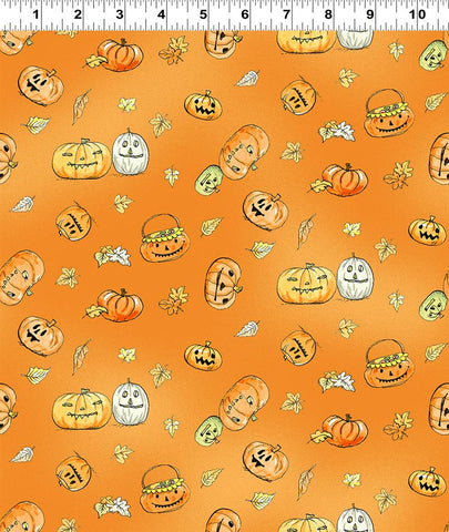 Clothworks Halloween Parade Y4111 36 Kürbisse Orange Meterware
