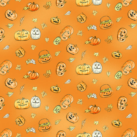 Clothworks Halloween Parade Y4111 36 Pumpkins Orange By The Yard