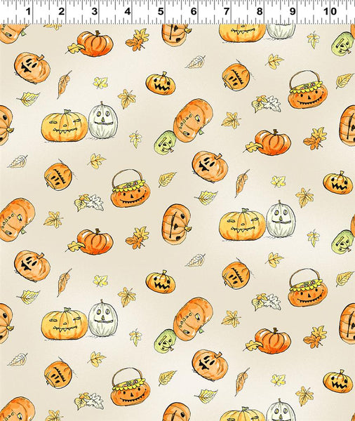 Clothworks Halloween Parade Y4111 57 Cremefarbene Kürbisse Pro Meter