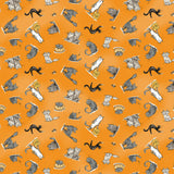 Clothworks Halloween Parade Y4112 36 Katzen Orange Meterware