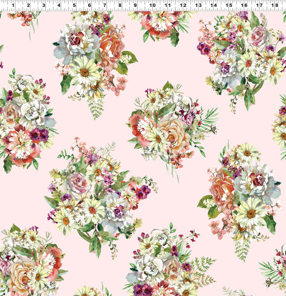 Clothworks Elysium - Digital Y4187 132 Bouquets Pale Pink By The Yard