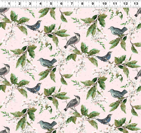 Clothworks Elysium - Digital Y4189 132 Birds Pale Pink By The Yard