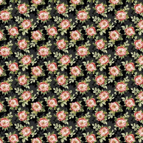 Clothworks Elysium - Y4191 3 Tossed Roses Black By The Yard