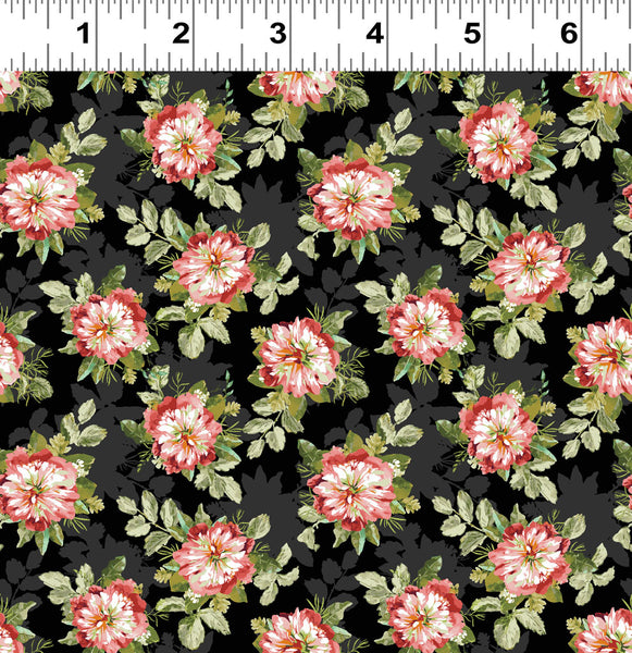 Clothworks Elysium - Y4191 3 Tossed Roses Black By The Yard