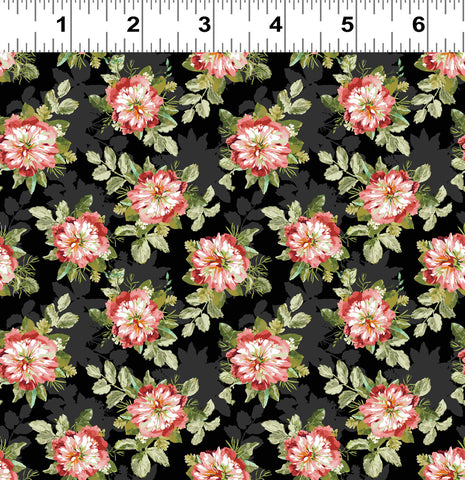 Clothworks Elysium - Y4191 3 Tossed Roses Black By The Yard