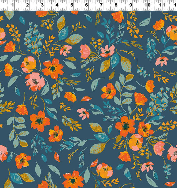 Clothworks - Stephanie Y4226 105 Floral Dark Teal By The Yard