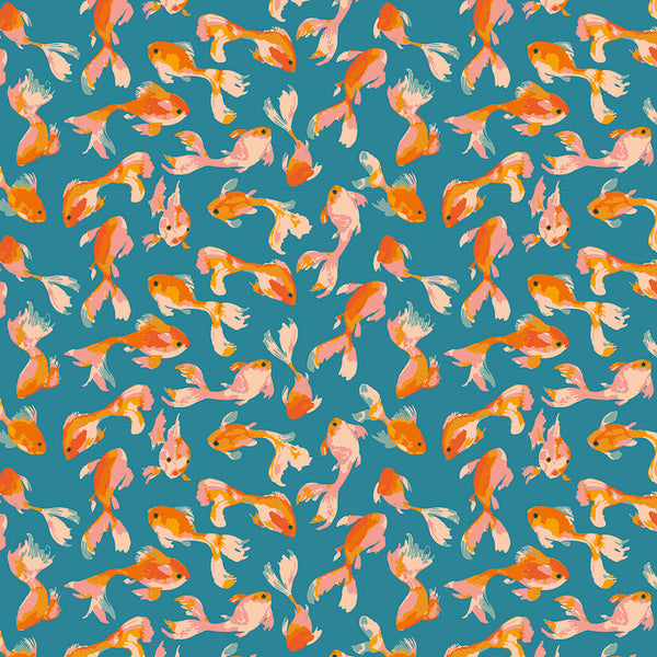 Clothworks - Stephanie Y4227 104 Goldfish Teal By The Yard