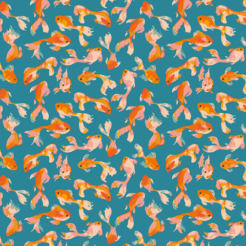 Clothworks - Stephanie Y4227 104 Goldfish Teal By The Yard