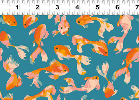 Clothworks - Stephanie Y4227 104 Goldfish Teal By The Yard