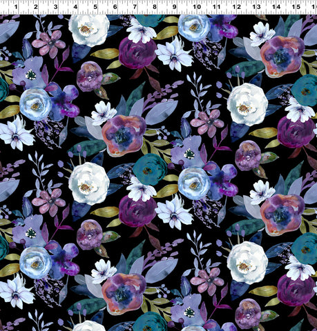 Clothworks Digital - Midnight Dreams Y4232 3 Garden Black By The Yard