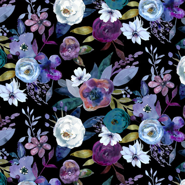 Clothworks Digital - Midnight Dreams Y4232 3 Garden Black By The Yard