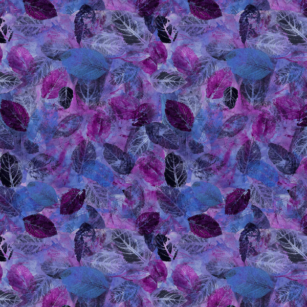 Clothworks Digital - Midnight Dreams Y4233 45 Leaves Eggplant By The Yard