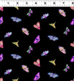 Clothworks Digital - Midnight Dreams Y4234 3 Moths Black fabric by the Yard