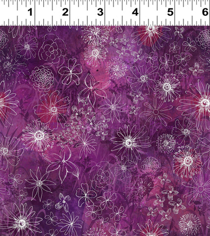 Clothworks Digital - Midnight Dreams Y4235 48 Meadow Wine By The Yard