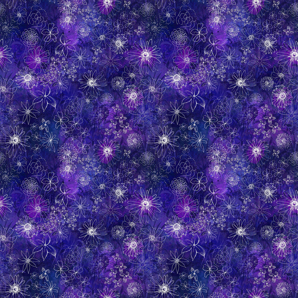 Clothworks Digital - Midnight Dreams Y4235 95 Meadow Indigo By The Yard