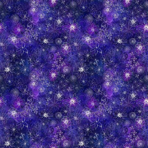 Clothworks Digital - Midnight Dreams Y4235 95 Meadow Indigo By The Yard