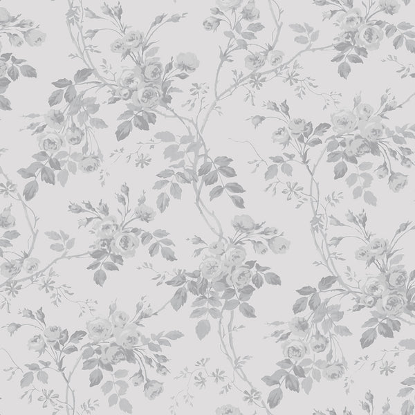 Clothworks - Audrey Y4305 5 Light Gray Rose Vine By The Yard