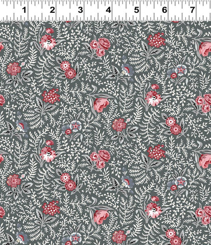 Clothworks - Audrey Y4307 7 Dark Gray Packed Floral By The Yard