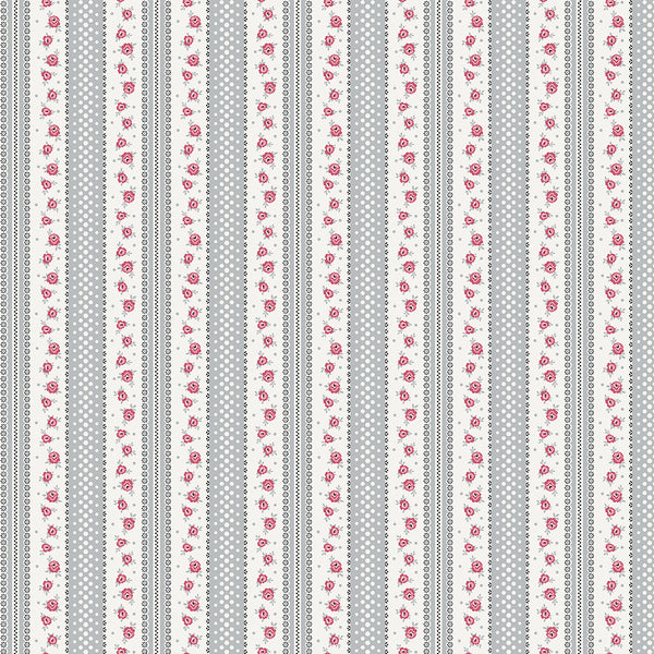 Clothworks - Audrey Y4308 5 Light Gray Rose Stripe By The Yard