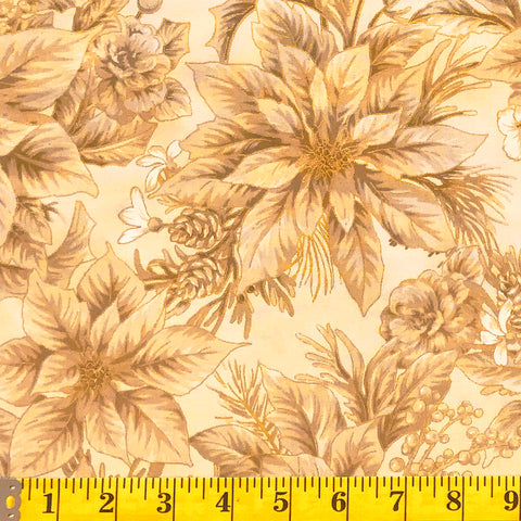 Jordan Fabrics Metallic Christmas Blossom 10001 4 Golden Poinsettia Bouquet By The Yard