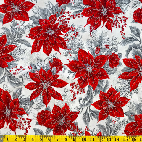 Jordan Fabrics fleur de Noël métallique 10001 5 bouquet de poinsettia blanc/argent par cour
