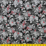 Jordan Fabrics Metallic Christmas Blossom 10002 2 Black/Silver Pine Berry By The Yard