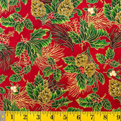 Jordan Fabrics Metallic Christmas Blossom 10006 3 Red/Gold Elegant Vin