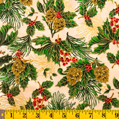 Jordan Fabrics Metallic Christmas Blossom 10002 5 Ivory/Silver Pine Be