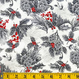 Jordan Fabrics Metallic Christmas Blossom 10002 5 Ivory/Silver Pine Berry By The Yard