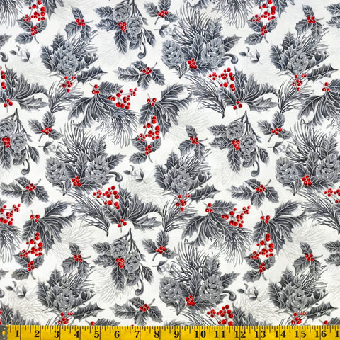 Jordan Fabrics metallische Weihnachtsblüte 10002 5 Elfenbein/Silberkiefernbeere, Meterware