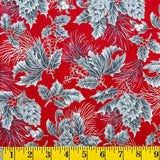 Jordan Fabrics Metallic Christmas Blossom 10002 7 Crimson/Silver Pine Berry By The Yard