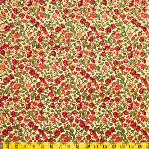 Jordan Fabrics Metallic Christmas Blossom 10003 6 Cream/Gold Christmas Rose By The Yard
