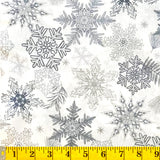 Jordan Fabrics Metallic Christmas Blossom 10005 5 Tinsel Snowflake & Leaf By The Yard