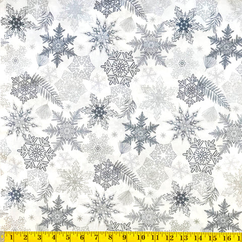 Jordan Fabrics Metallic Christmas Blossom 10005 5 Tinsel Snowflake & Leaf By The Yard