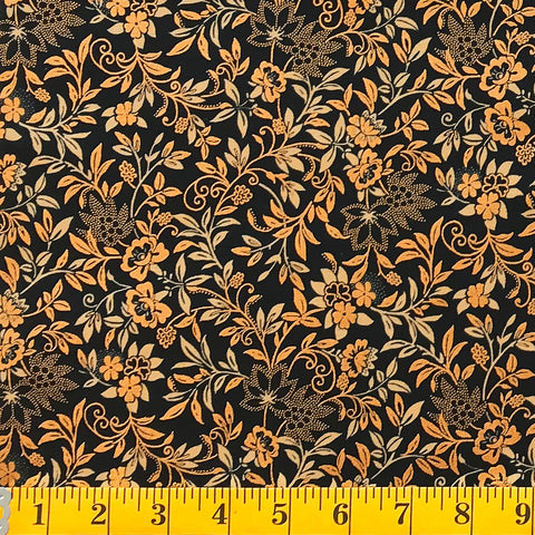 Jordan Fabrics flor navideña metálica 10006 1 enredaderas elegantes negras/doradas cortadas a medida