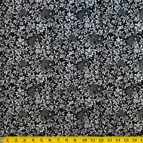 Jordan Fabrics metallische Weihnachtsblüte 10006 2 schwarz/silberne elegante Ranken Meterware
