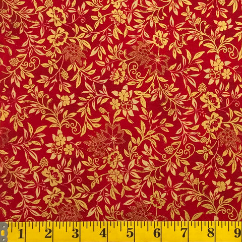 Jordan Fabrics metallische Weihnachtsblüte 10006 3 rot/goldene elegante Ranken Meterware