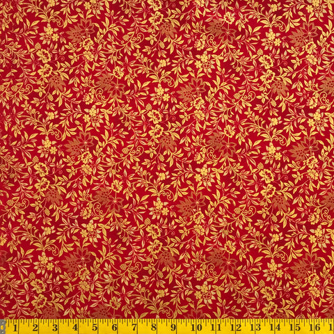 Jordan Fabrics flor de Navidad metálica 10006 3 enredaderas elegantes rojas/doradas cortadas a medida