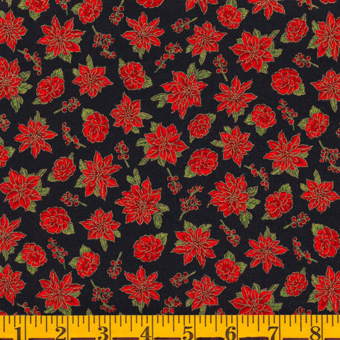 Jordan Fabrics Metallic Christmas Blossom 10002 3 Red/Gold Pine Berry