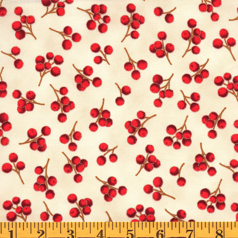 Jordan Fabrics Metallic Christmas Blossom 10010 4 Cream/Gold Winter Berry By The Yard