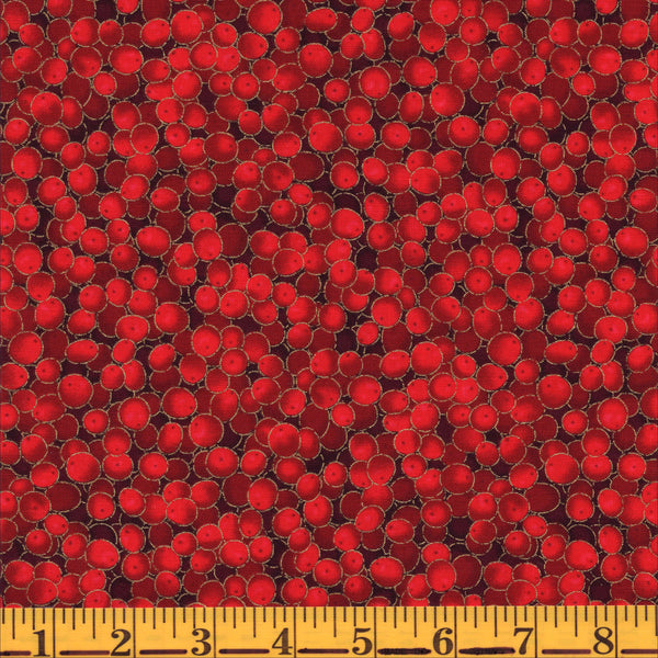 Jordan Fabrics Metallic Christmas Blossom 10011 3 Red/Gold Winter Cranberries By The Yard