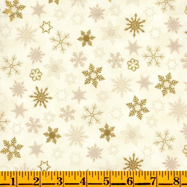 Jordan Fabrics Metallic Christmas Blossom 10013 4 Golden Snowflake Dance By The Yard