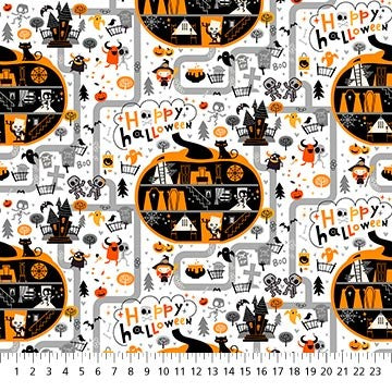 Patrick Lose Fabrics Ghoultide Greetings 10018 10 Ghost White Halloween Town By The Yard