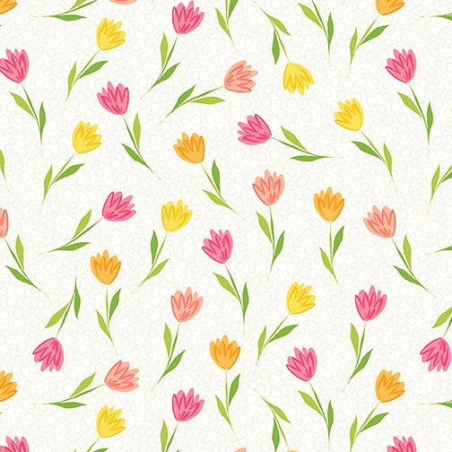 Contempo Full Bloom 10292 21 White/Pink Tiny Tulips By The Yard