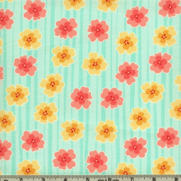 Contempo Full Bloom 10294 80 Light Turquoise Floral Stripe By The Yard
