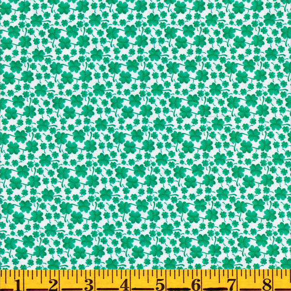 Benartex Luck of the Gnomes 12662 09 White Mini Clovers By The Yard