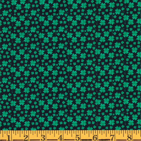 Benartex Luck of the Gnomes 12662 12 Black Mini Clovers - Half Yard Piece