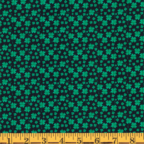 Benartex Luck of the Gnomes 12662 12 Black Mini Clovers - Half Yard Piece