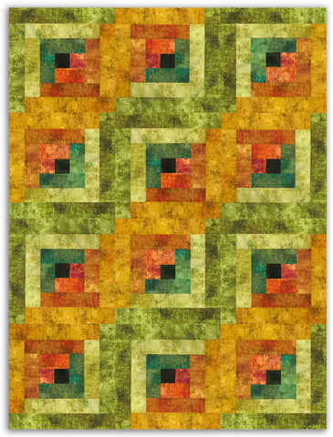 In The Beginning Pre-Cut 12 Block Log Cabin Quilt Kit - Halcyon Brushed - Sunrise Meadow