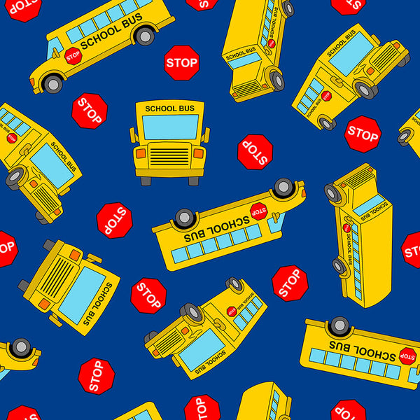 Blank Quilting Top of the Class 1717 77 Blue Tossed School Buses By The Yard